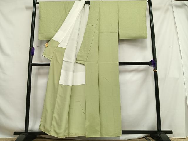平和屋着物■上質な色無地 紋意匠 若葉色 正絹 逸品 AABG5079oa