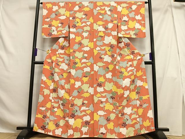 平和屋着物■上質な小紋 地紋起こし 蔦の葉花文 正絹 逸品 AABG5082oa