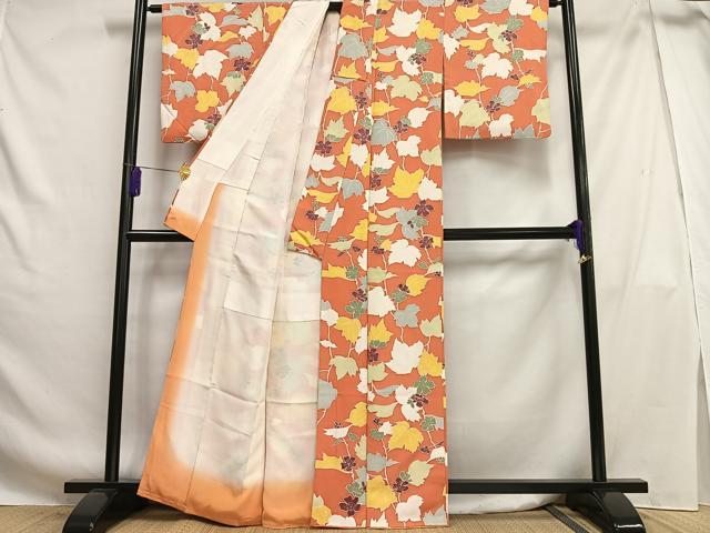 平和屋着物■上質な小紋 地紋起こし 蔦の葉花文 正絹 逸品 AABG5082oa
