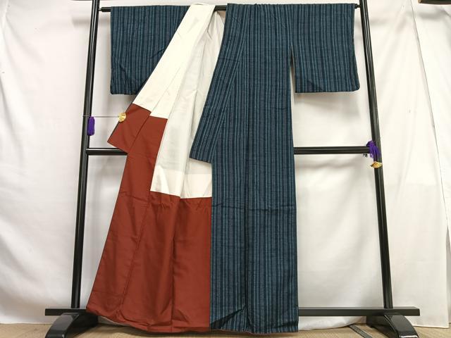 平和屋着物■上質な紬 縞 正絹 逸品 AABG5119oa