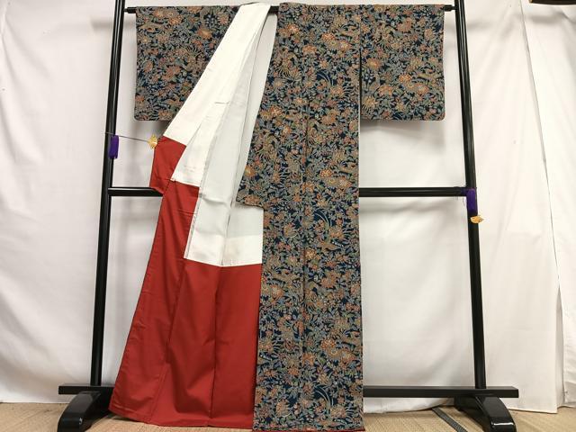 平和屋着物■上質な小紋 更紗花鳥文 金彩 鬼しぼ縮緬 ゑり正扱い 正絹 逸品 AABG5179oa