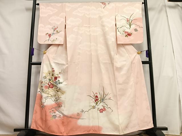 平和屋着物■訪問着 刺繍 風景花文 暈し染め 金銀糸 正絹 逸品 AABG5192oa