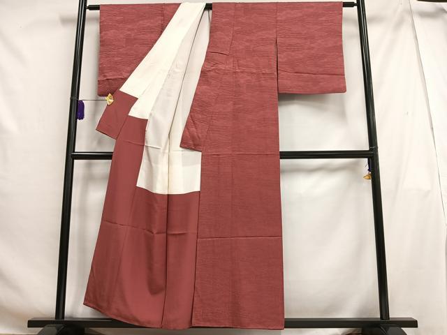 平和屋着物■上質な色無地 風景地紋 銀朱色 正絹 逸品 AABG5194oa
