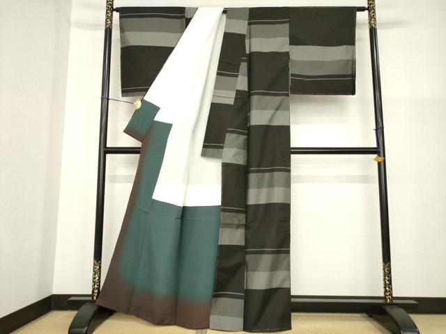 平和屋着物●本場縞大島紬 横段文 正絹 逸品 AABG5202ck