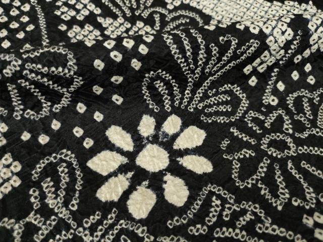 平和屋着物●訪問着 総絞り 流水花文 黒地 正絹 逸品 AABG5210ck