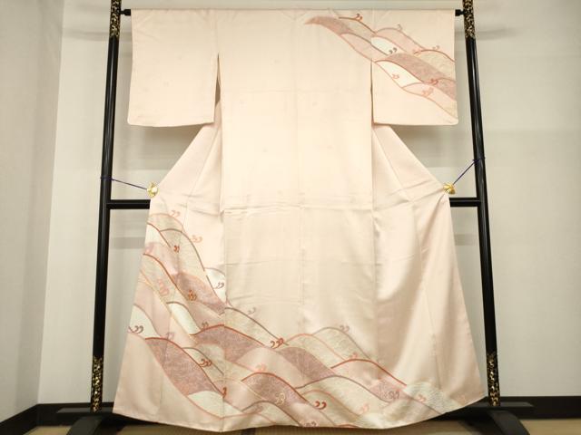 平和屋着物●十日町老舗ブランド 吉澤友禅 吾妻徳穂 訪問着 駒刺繍 立波文 金彩 正絹 逸品 AABG5216ck