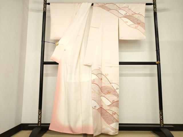 平和屋着物●十日町老舗ブランド 吉澤友禅 吾妻徳穂 訪問着 駒刺繍 立波文 金彩 正絹 逸品 AABG5216ck