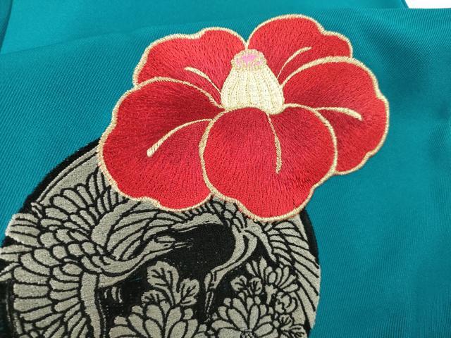平和屋着物●女性 行灯袴 刺繍 双鶴花丸文 椿 洗える着物 AABG5222ck