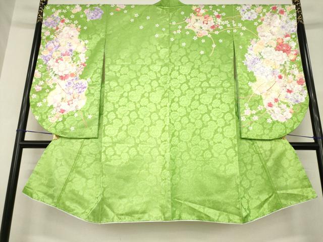 平和屋着物●小振袖 二尺袖 舞花文 暈し染め 金彩 金通し地 洗える着物 AABG5230ck