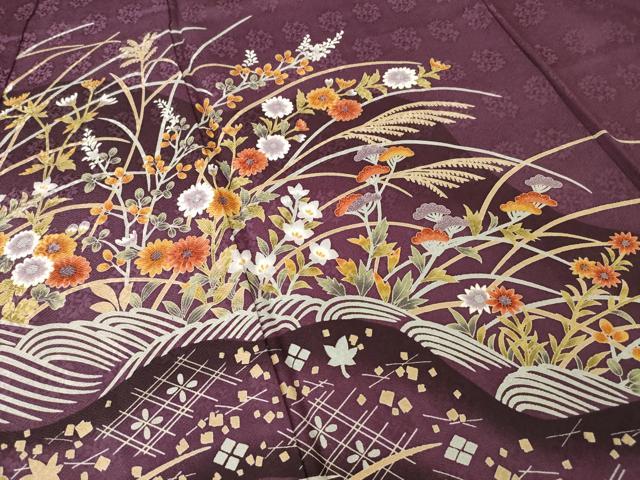 平和屋着物●訪問着 流水花文 正絹 逸品 AABG5247ck