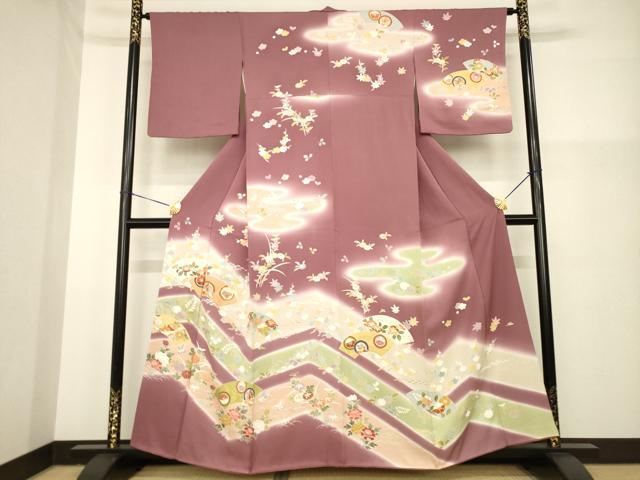 平和屋着物●創業460年・千總 訪問着 駒刺繍 地紙花蝶文 暈し染め 金彩 正絹 逸品 AABG5250ck