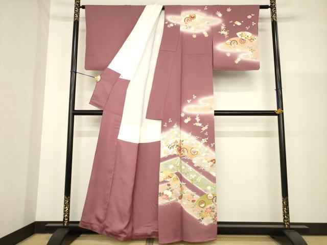 平和屋着物●創業460年・千總 訪問着 駒刺繍 地紙花蝶文 暈し染め 金彩 正絹 逸品 AABG5250ck