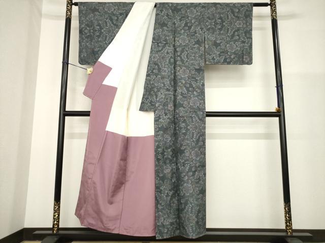平和屋着物●本場大島紬 辻が花 カタス9マルキ 草花文 正絹 逸品 AABG5256ck