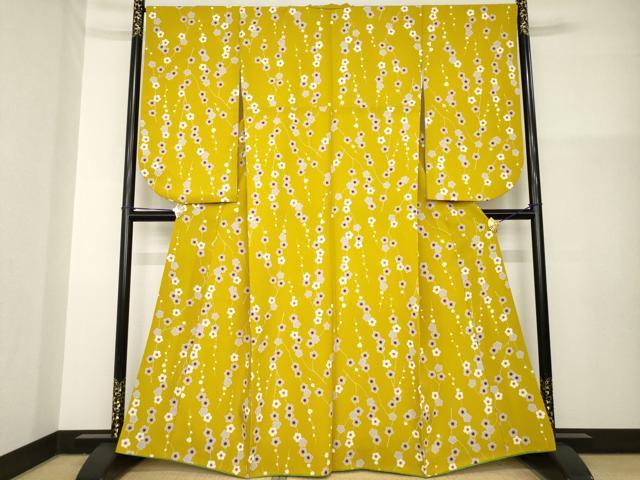 平和屋着物●小振袖 二尺袖 枝梅文 洗える着物 AABG5260ck
