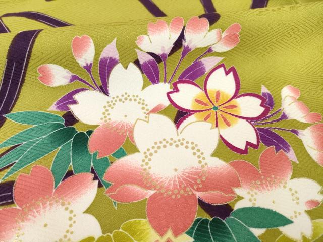 平和屋着物●小振袖 二尺袖 花丸文 金彩 洗える着物 AABG5261ck