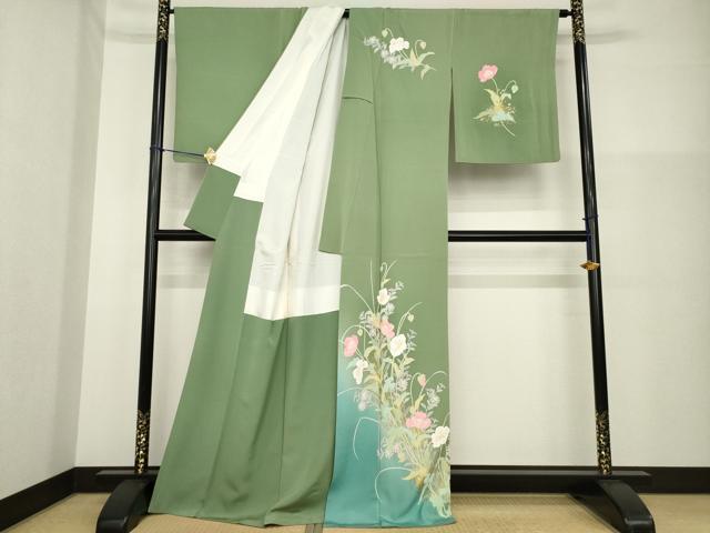 平和屋着物●訪問着 昨夏物 祐子 手描き 草花文 暈し染め 金彩 正絹 逸品 AABG5273ck