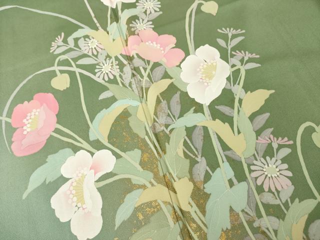 平和屋着物●訪問着 昨夏物 祐子 手描き 草花文 暈し染め 金彩 正絹 逸品 AABG5273ck