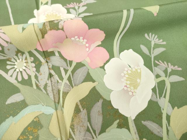 平和屋着物●訪問着 昨夏物 祐子 手描き 草花文 暈し染め 金彩 正絹 逸品 AABG5273ck
