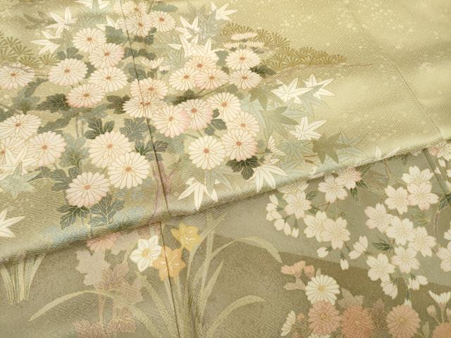 平和屋着物●訪問着 草花文 暈し染め 金彩 正絹 逸品 AABG5278ck