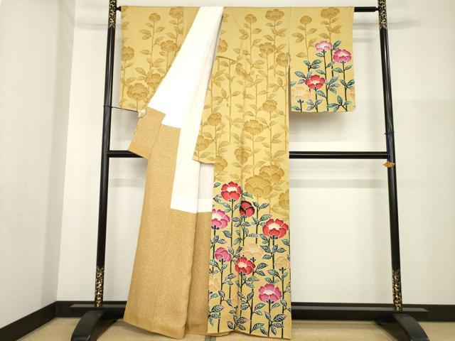 平和屋着物●伝統工芸士 小林文次郎 訪問着 型染め 草花文 正絹 逸品 AABG5279ck