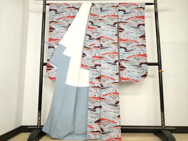 平和屋着物●豪華振袖 型染め 雲重ね飛鶴花文 鬼しぼ縮緬 正絹 逸品 AABG5280ck