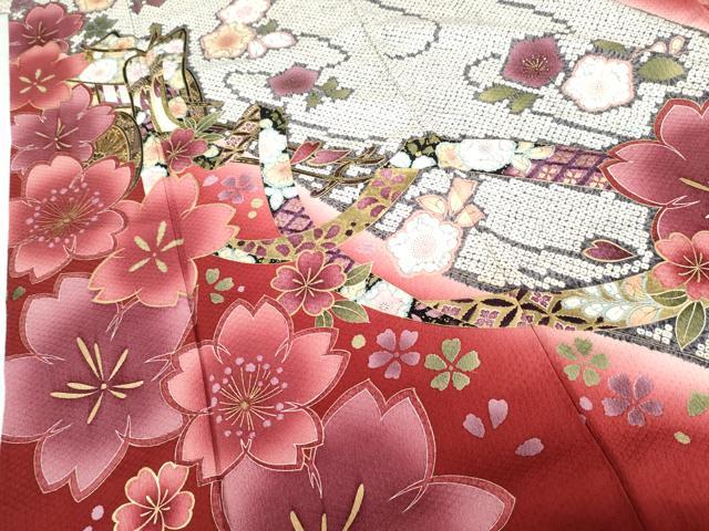 平和屋着物●豪華振袖 辻が花 鹿の子御所車花毬文 暈し染め 金彩 正絹 逸品 AABG5286cs