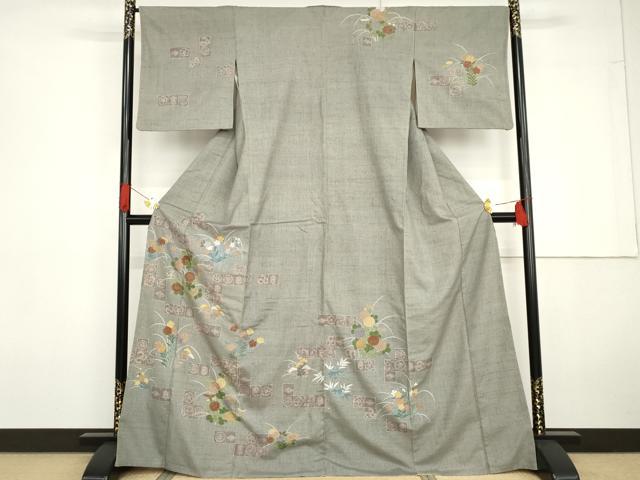 平和屋着物●訪問着 紬地 ろうけつ染 草花文 高島屋扱い 正絹 逸品 AABG5294cs