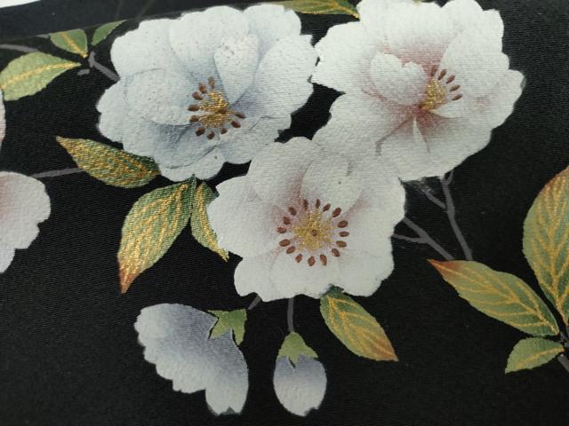 平和屋着物●訪問着 作家物 手描き 枝花文 さくらんぼ 暈し染め 金彩 ロング丈 正絹 逸品 AABG5299cs