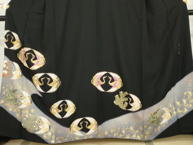 平和屋着物●京の名門 じゅらく謹製 帝王紫(古代帝王紫) 黒留袖 駒刺繍 双鶴松竹梅文 暈し染め 金彩 正絹 逸品 AABG5320cs