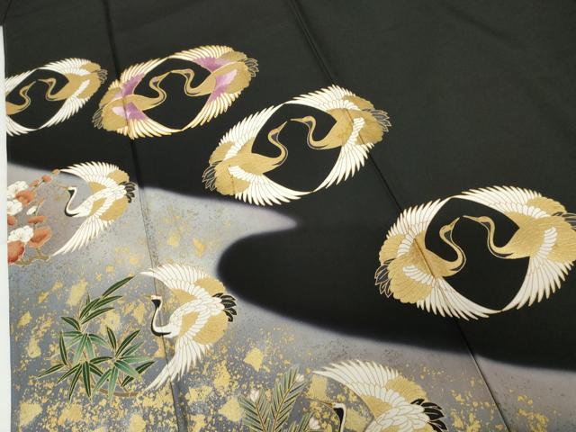 平和屋着物●京の名門 じゅらく謹製 帝王紫(古代帝王紫) 黒留袖 駒刺繍 双鶴松竹梅文 暈し染め 金彩 正絹 逸品 AABG5320cs