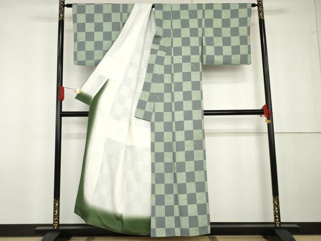 平和屋着物●上質な小紋 雪芝市松文 正絹 逸品 AABG5324cs
