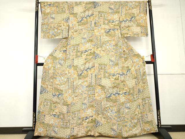 平和屋着物●上質な小紋 更紗花蝶文 金彩 鬼しぼ縮緬 高島屋扱い 正絹 逸品 AABG5326cs