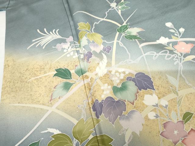 平和屋着物●訪問着 友禅 蔦の葉花文 暈し染め 金銀彩 正絹 逸品 AABG5332cs