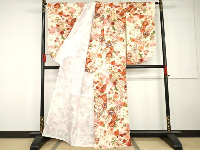 平和屋着物●小振袖 二尺袖 雪輪草花文 金彩 AABG5345cs
