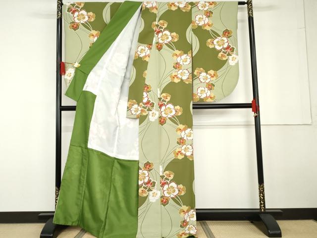 平和屋着物●小振袖 二尺袖 枝花文 洗える着物 AABG5346cs
