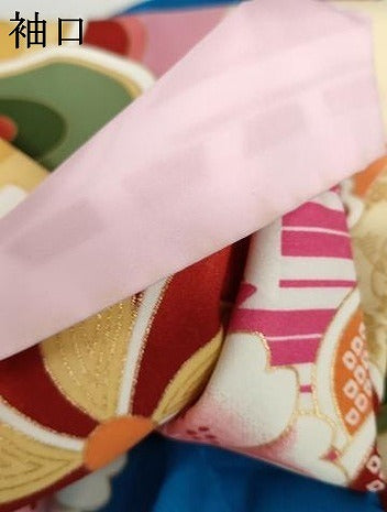 平和屋着物●小振袖 二尺袖 舞花文 金彩 洗える着物 AABG5354cs