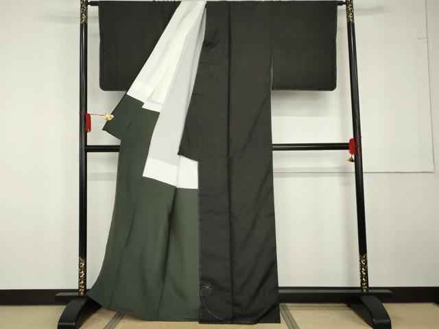 平和屋着物●訪問着 本場大島紬 染大島 更紗花唐草文 黒地 正絹 逸品 未使用 AABG5384cs