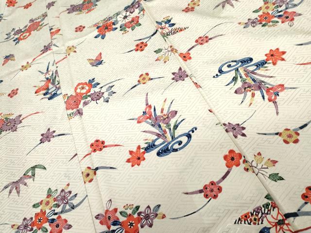 平和屋着物●上質な小紋 型染め 花蝶文 正絹 逸品 AABG5389cs