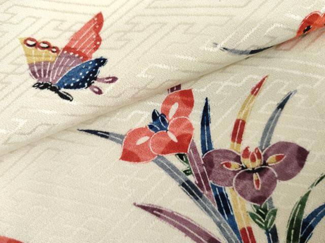 平和屋着物●上質な小紋 型染め 花蝶文 正絹 逸品 AABG5389cs