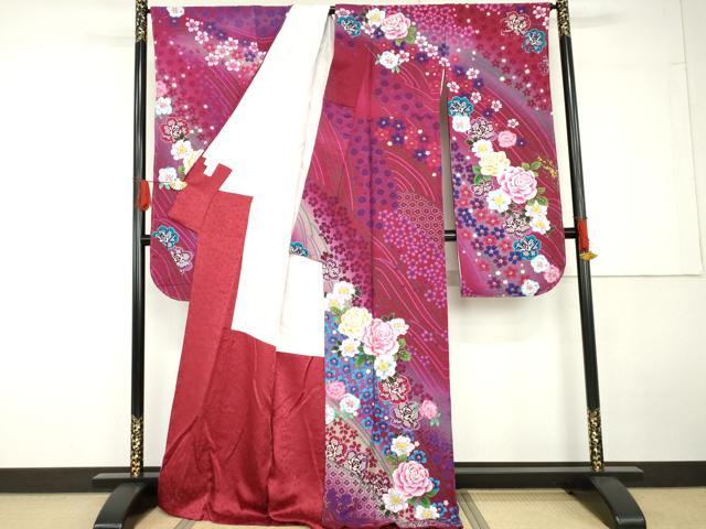 平和屋着物●豪華振袖 刺繍 草花文 金彩 暈し染め ロング丈 正絹 逸品 未使用 AABG5399cs