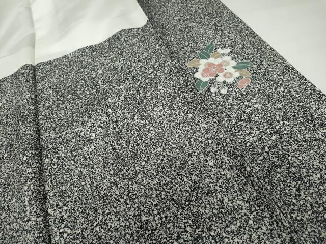 平和屋着物●訪問着 枝花文 たたき染め 黒地 金彩 正絹 逸品 AABG5414cs