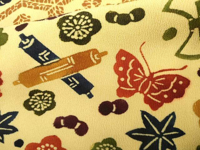 平和屋着物●上質な小紋 型染め 亀甲宝尽くし花蝶文 正絹 逸品 AABG5419cs