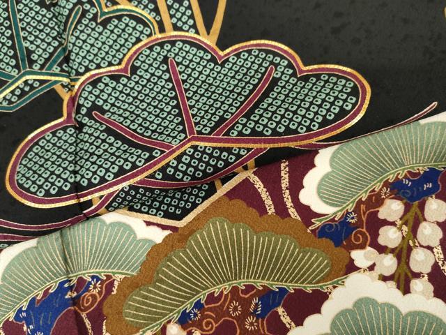 平和屋着物●豪華振袖 松竹梅飛鶴文 黒地 金彩 正絹 逸品 AABG5421cs