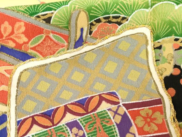 平和屋着物●アンティーク 大正ロマン 黒留袖 駒刺繍 両褄 御所車松竹梅文 暈し染め 正絹 逸品 AABG5423cs
