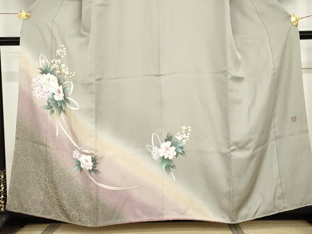 平和屋着物●中嶋まさひろ 蝋彩染作家 訪問着 手描き 草花文 暈し染め 正絹 逸品 AABG5426cs