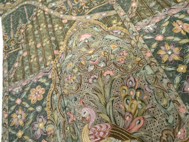 平和屋着物●総刺繍 訪問着 中国三大刺繍 スワトウ刺繍 汕頭刺繍 更紗花鳥文 金糸 正絹 逸品 未使用 AABG5434cs