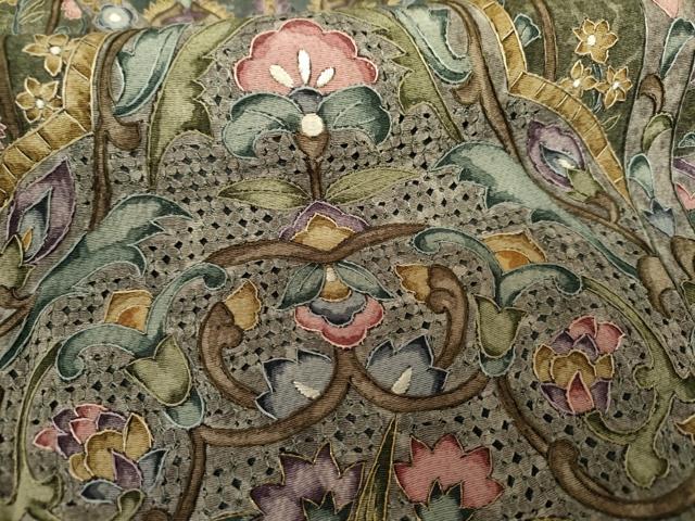 平和屋着物●総刺繍 訪問着 中国三大刺繍 スワトウ刺繍 汕頭刺繍 更紗花鳥文 金糸 正絹 逸品 未使用 AABG5434cs