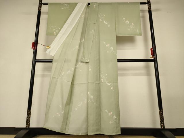 平和屋着物*夏物 小紋 絽 草花文 洗える着物 未使用 AABG5455jd