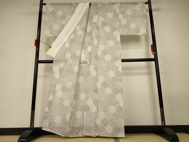 平和屋着物*夏物 小紋 紗 麻の葉文様 洗える着物 AABG5528jd