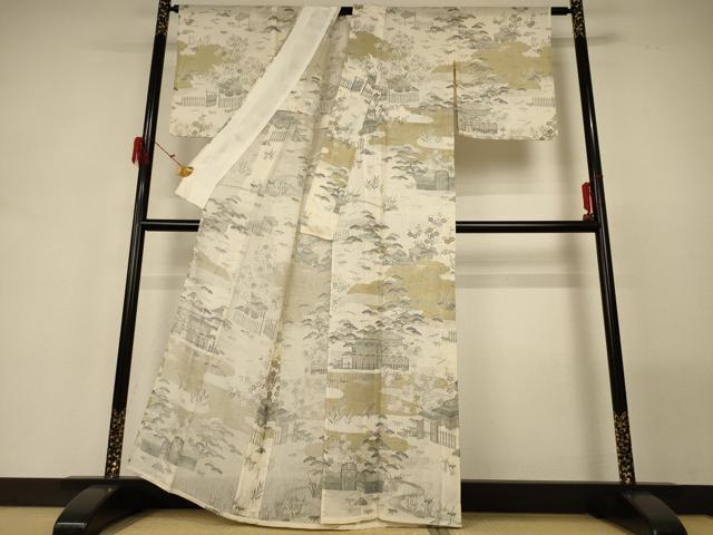 平和屋着物*夏物 訪問着 紗 風景文 正絹 逸品 AABG5537jd